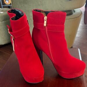 Elegant Red Suede Ankle BootsNWOB